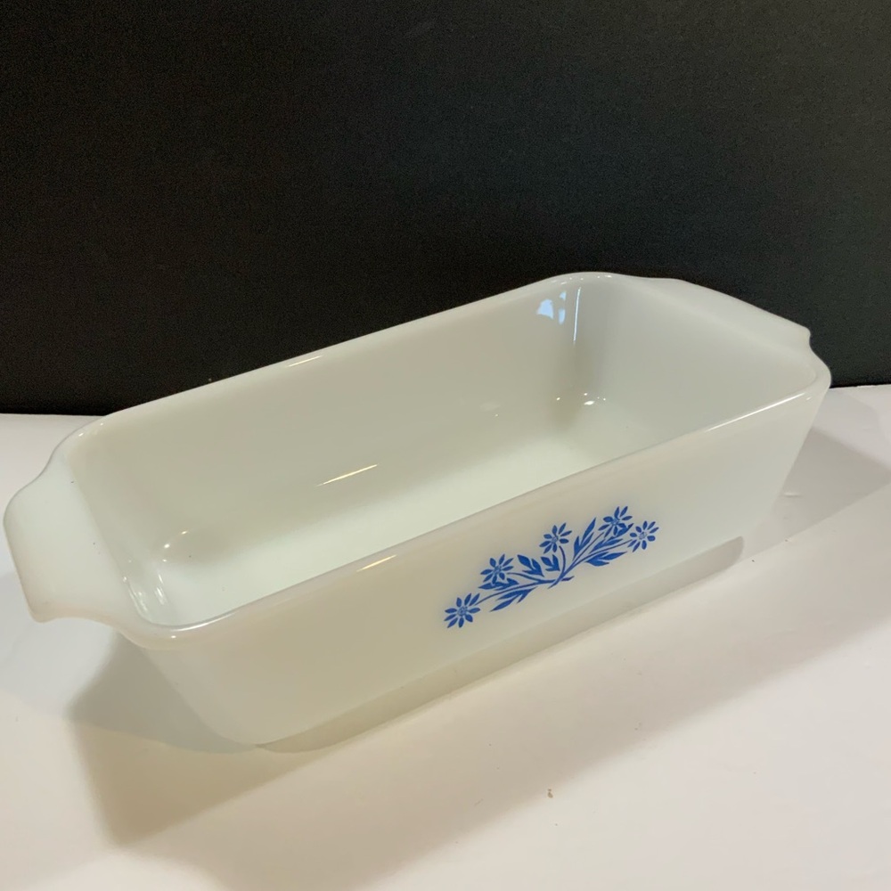 Fire King Baking Dish Corn Flower Loaf Pan Casserole Milk Glass Vintage 1 Qt #24